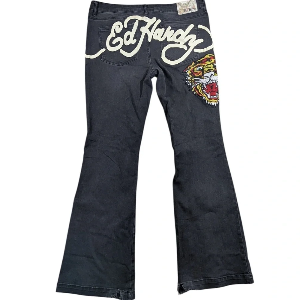 Ed Hardy Black Tiger Flare Jeans Size 32